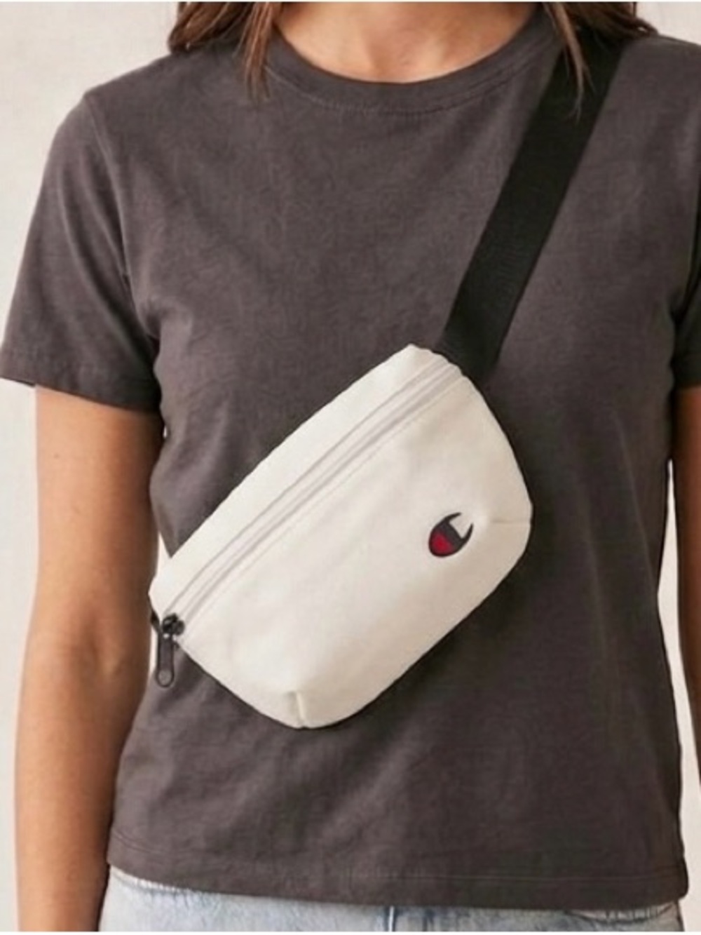 Champion White Canvas Belt Bag with Black Strap